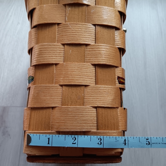 Vintage Signed Caro-Nan Floral Woven Wooden Wicker Basket Bucket Purse White Tan - Picture 13 of 16